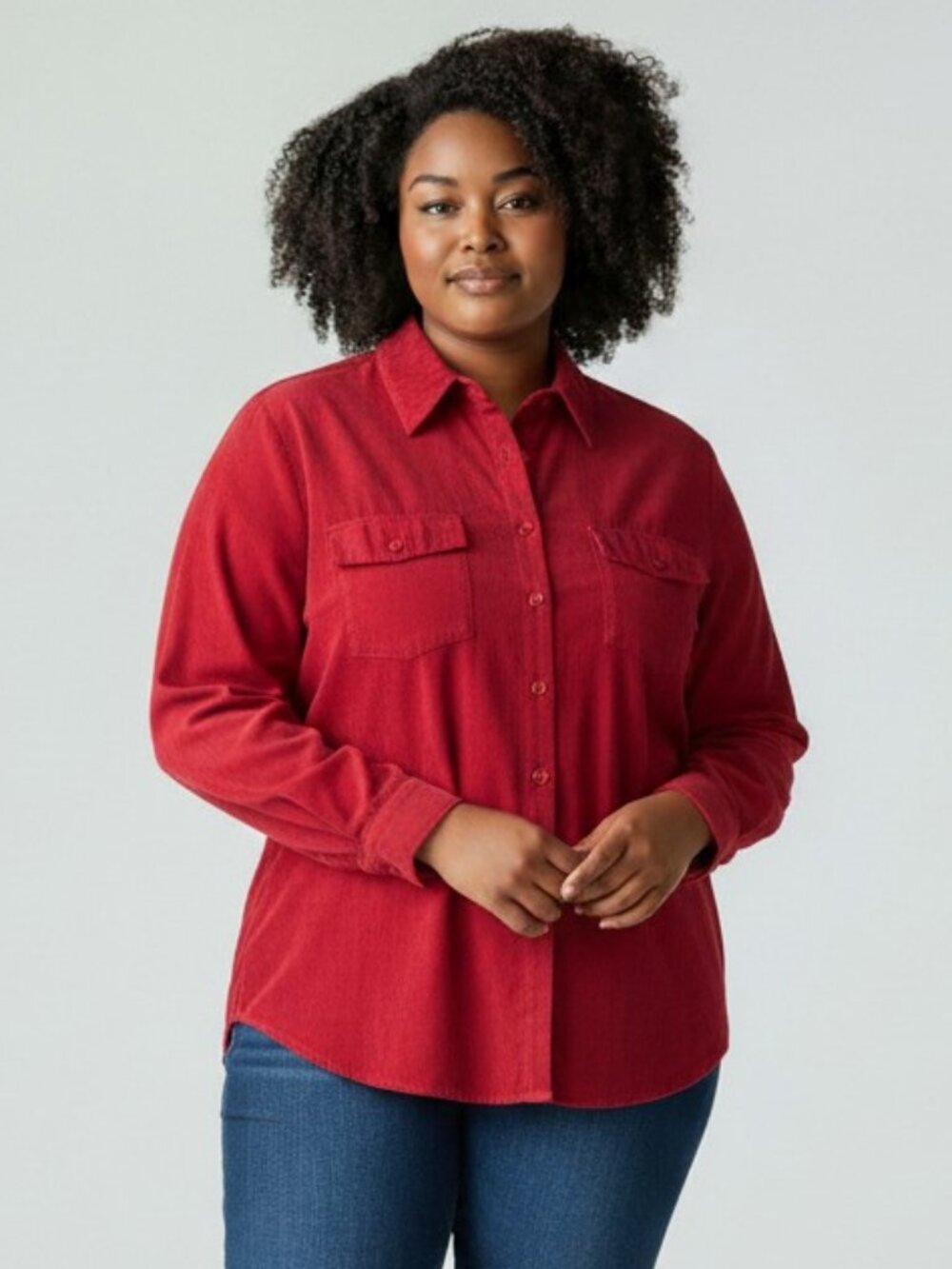 Avenue Womens Size 18 20 Red Long Sleeve Button Up Pockets Collared Shirt Top